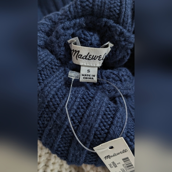 Madewell Wide Rib Turtleneck Crop Sweater New Sz S Oversized Striped Blue Cream - Picture 9 of 13